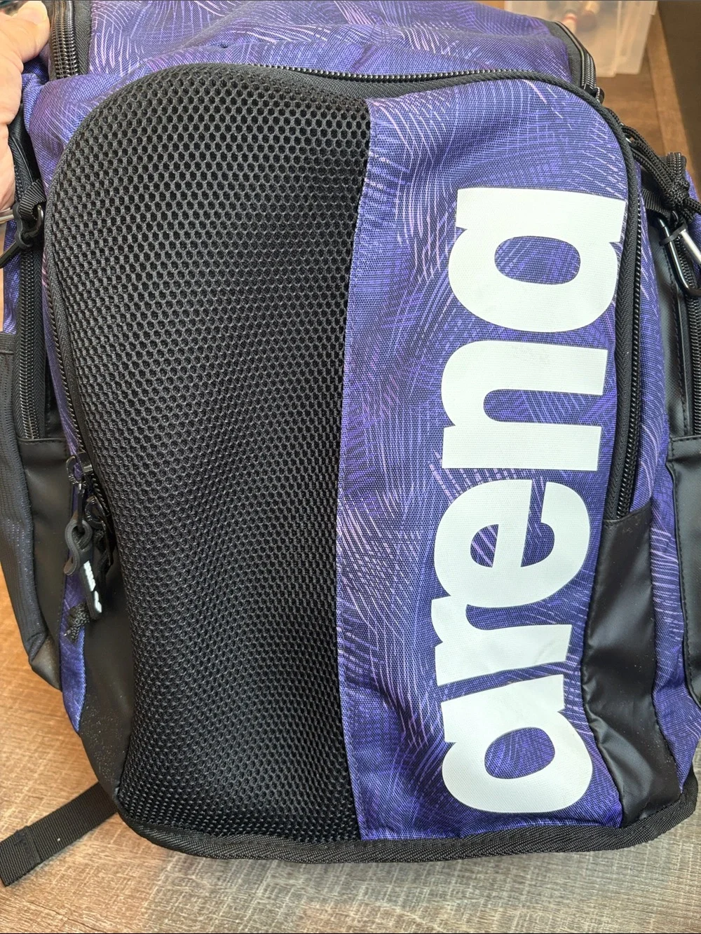 Arena Spiky III Allover 45L Backpack Swimming Bag Sport Team Energy Plum